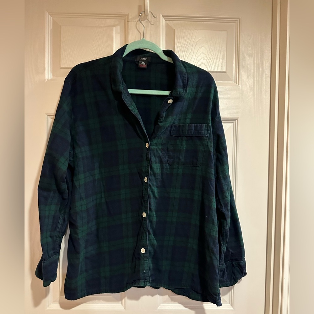 J. Crew Green and Navy Plaid Button Pajams Set